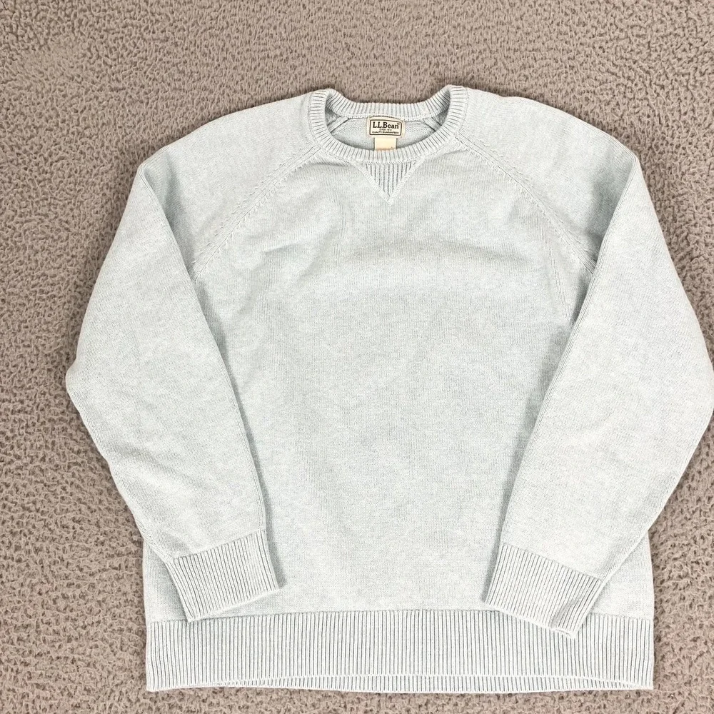 LL Bean Sweater Mens Medium Light Blue Cotton‎ Cashmere Crewneck Knit Pullover - Picture 2 of 6